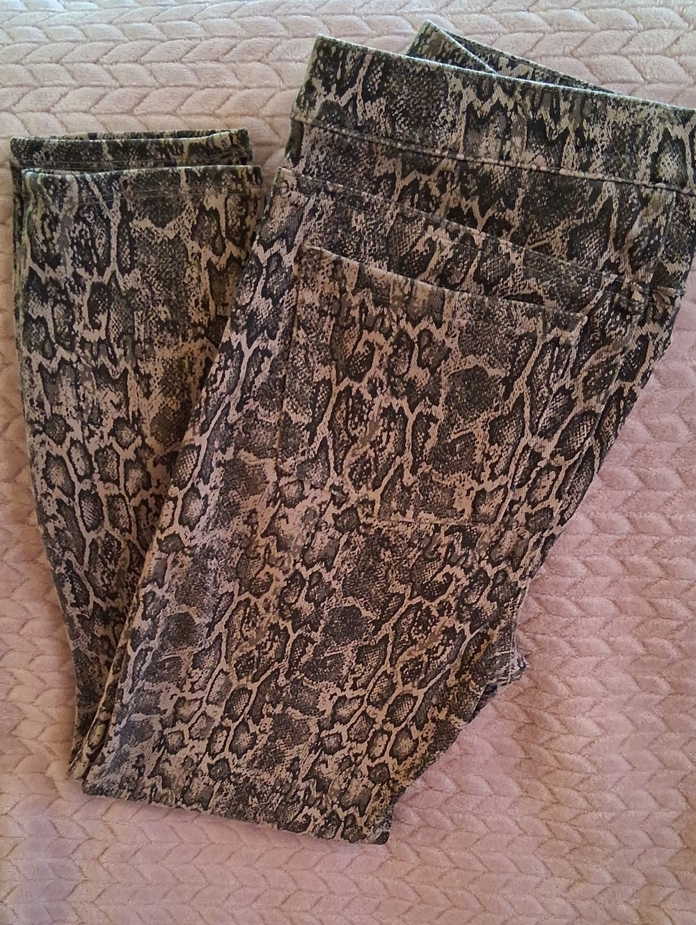SPANX Snake-Print Skinny Jeans in Tan and Black